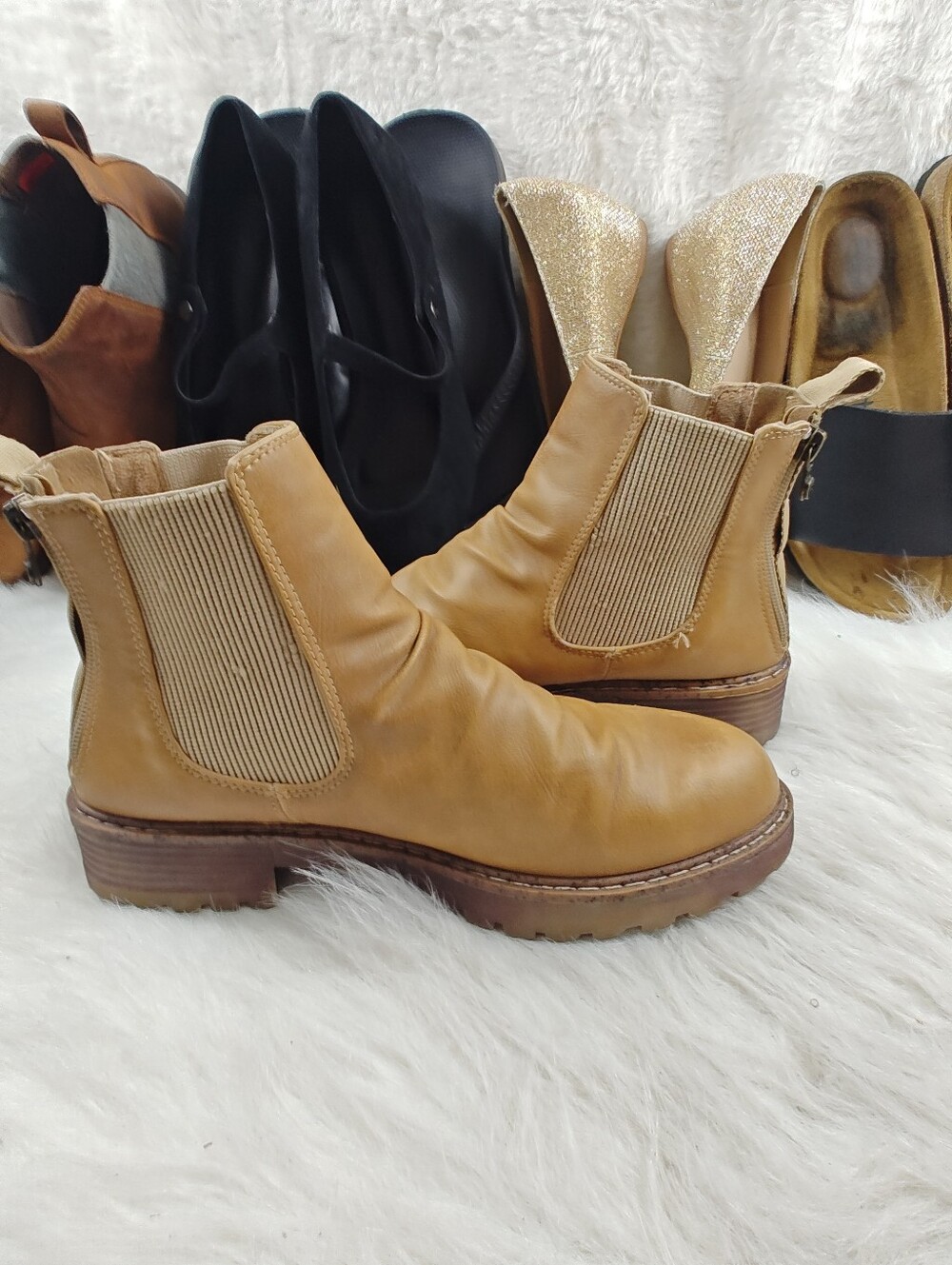 Blowfish Malibu Chillin Chelsea Boots Tan Purple Vegan Leather Dual Zip Women 8 - Picture 5 of 10